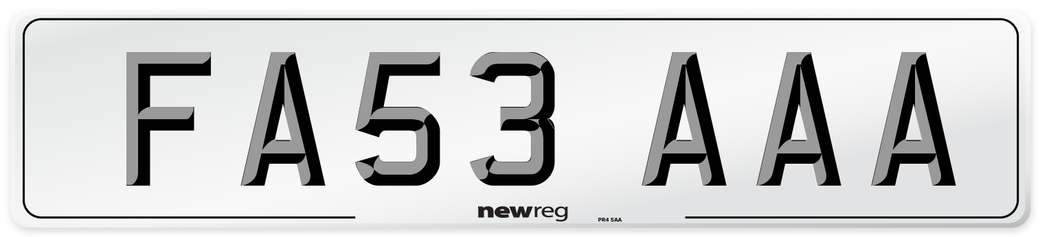 FA53 AAA Number Plate from New Reg